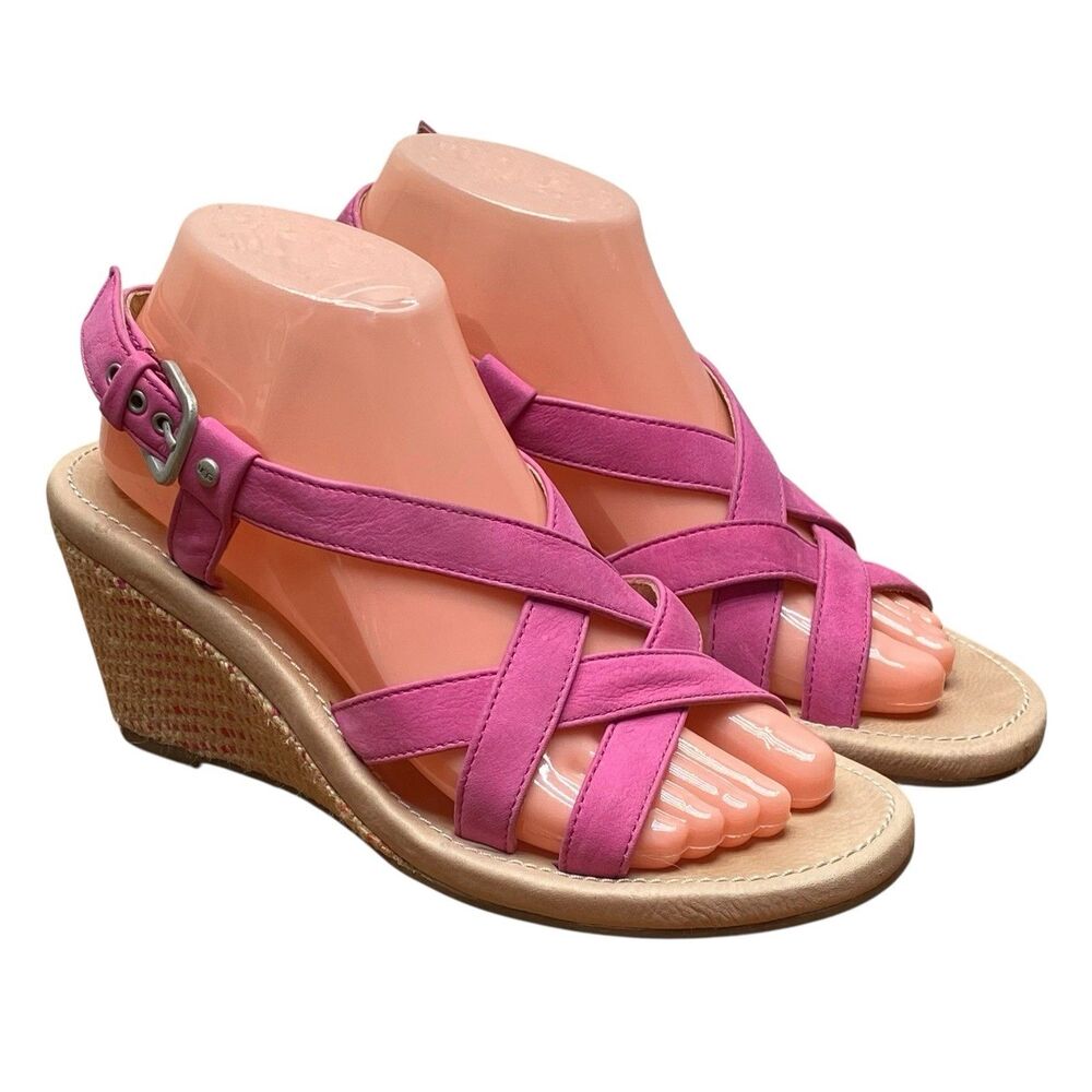 UGG Gaiana Strappy Wedge Sandals Womens Size 8 Chestnut Pink Leather